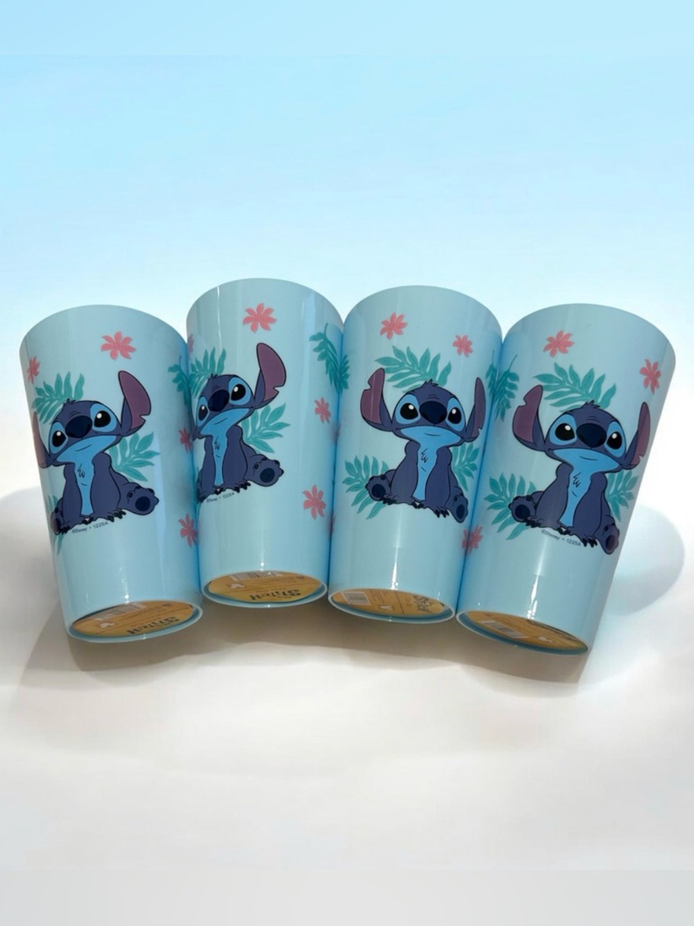 Disney Stitch 32oz Plastic Cups Set of 4 Blue Tropical Lilo & Stitch